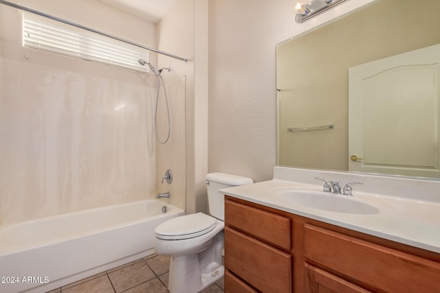 full bathroom with tile patterned flooring, vanity, toilet, and shower / bathtub combination with curtain