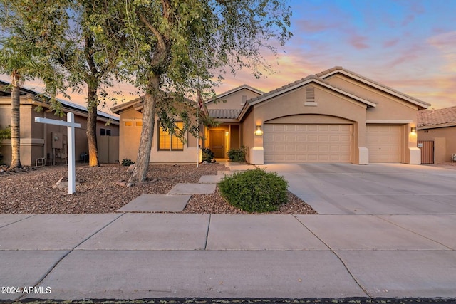 view of front of property with a garage