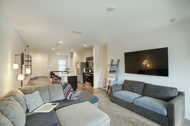 living room with sink and light wood-type flooring