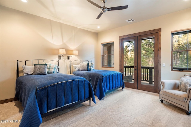 4320 W Arabian Trl, Flagstaff, AZ 86005 - carpeted bedroom featuring french doors, access to exterior, recessed lighting, and ceiling fan