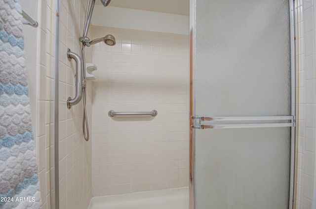 bathroom featuring a shower with shower door