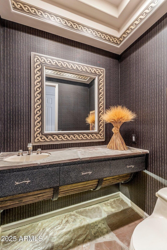 23760 N 80th Way, Scottsdale, AZ 85255 - bathroom with toilet, vanity, and wallpapered walls