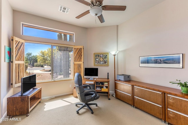 23760 N 80th Way, Scottsdale, AZ 85255 - home office with light carpet, a ceiling fan, and baseboards