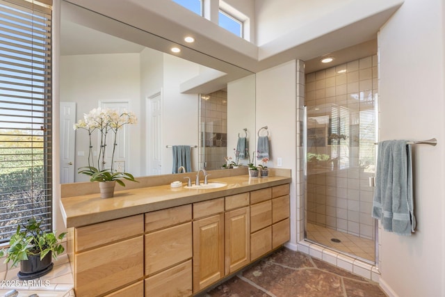 23760 N 80th Way, Scottsdale, AZ 85255 - bathroom featuring a stall shower, vanity, and recessed lighting