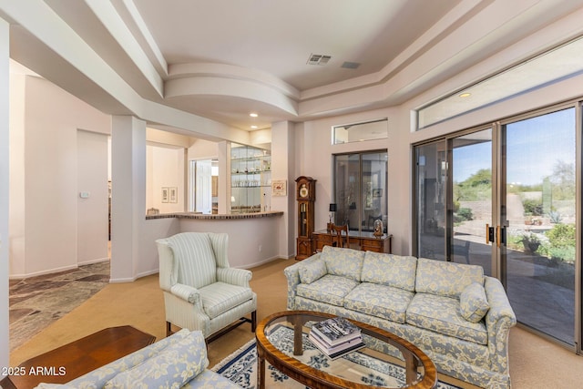 23760 N 80th Way, Scottsdale, AZ 85255 - carpeted living area featuring baseboards, a raised ceiling, and recessed lighting