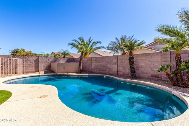 view of pool featuring a fenced backyard and a fenced in pool