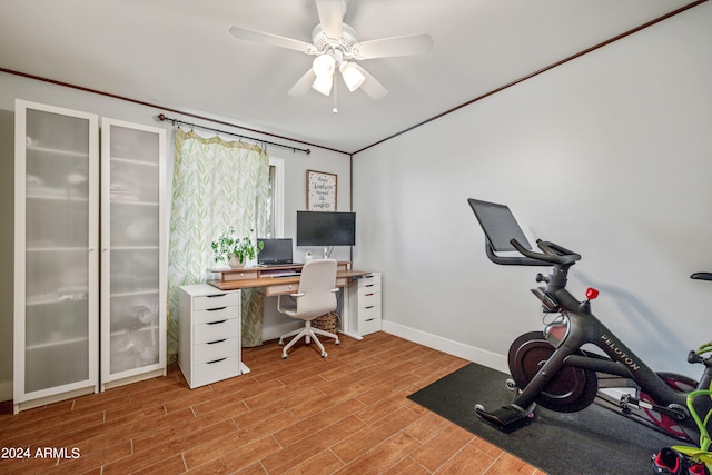 interior space with ceiling fan and light hardwood / wood-style flooring