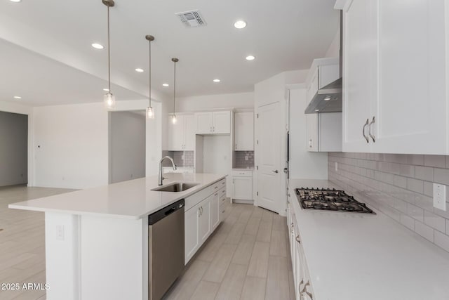 21640 E Roundup Way, Queen Creek, AZ 85142 - kitchen with appliances with stainless steel finishes, a sink, backsplash, white cabinetry, and recessed lighting