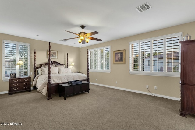 bedroom with carpet floors and ceiling fan