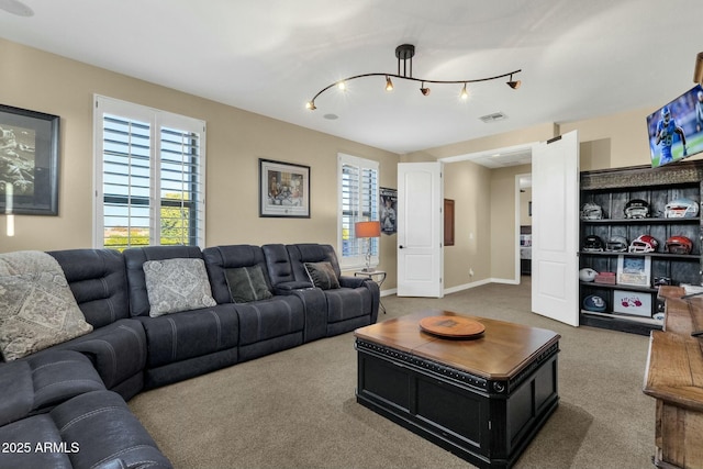 living room featuring carpet flooring