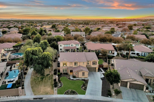 view of aerial view at dusk