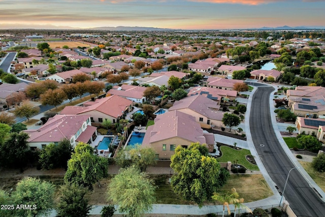 view of aerial view at dusk