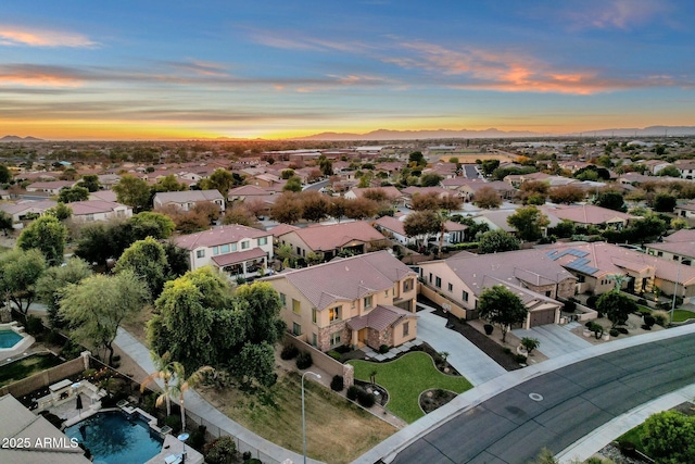 view of aerial view at dusk