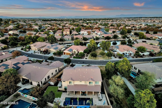 view of aerial view at dusk