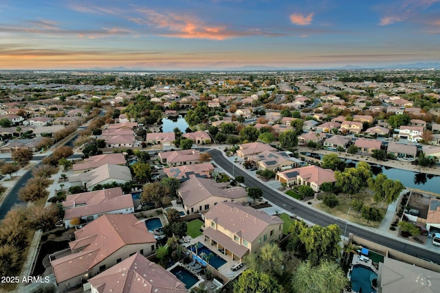 view of aerial view at dusk