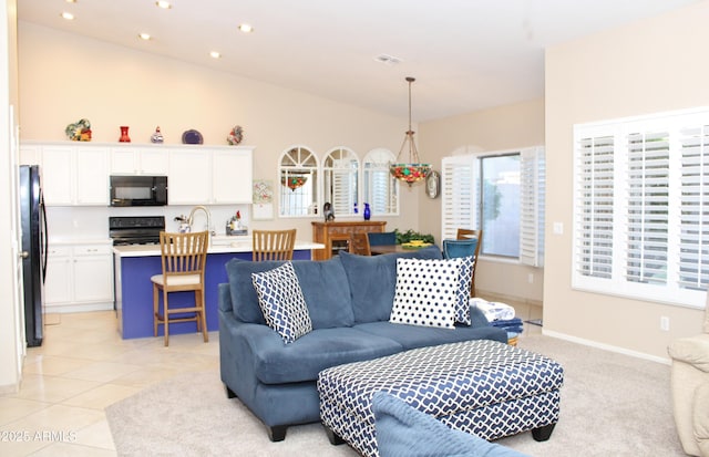 tiled living room with sink