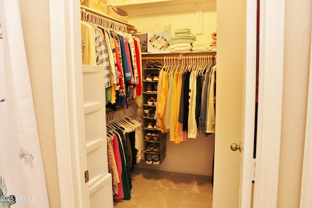 walk in closet featuring carpet floors