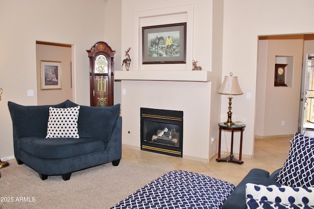 living room featuring light tile patterned floors