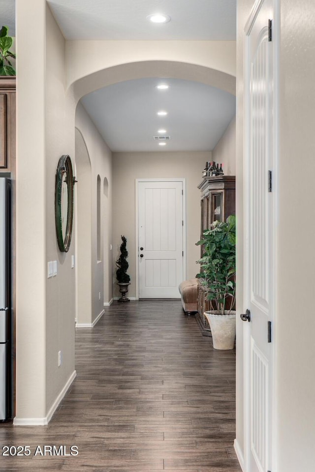 1822 N Waverly, Mesa, AZ 85207 - entryway with arched walkways, recessed lighting, and dark wood-style floors