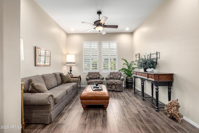1822 N Waverly, Mesa, AZ 85207 - living room with ceiling fan and dark wood finished floors