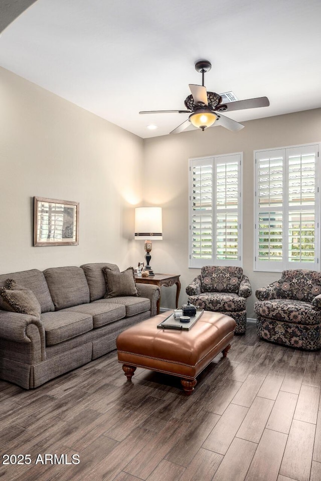 1822 N Waverly, Mesa, AZ 85207 - living area with a ceiling fan and wood finished floors