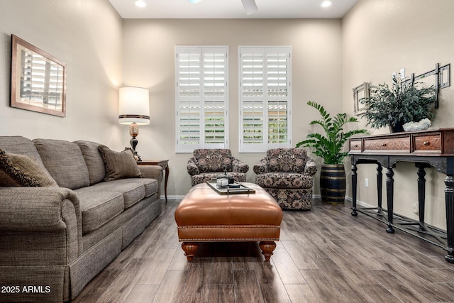 1822 N Waverly, Mesa, AZ 85207 - living area with wood finished floors, a ceiling fan, and recessed lighting