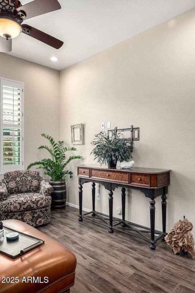 1822 N Waverly, Mesa, AZ 85207 - office area with dark wood finished floors, a ceiling fan, and recessed lighting