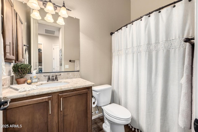 1822 N Waverly, Mesa, AZ 85207 - full bath featuring vanity, wood finished floors, and a shower with shower curtain