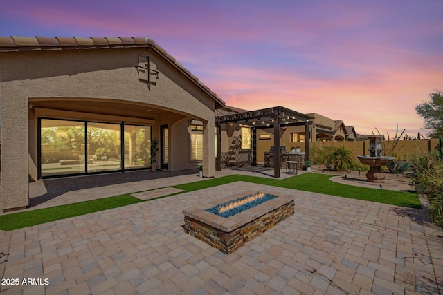 1822 N Waverly, Mesa, AZ 85207 - rear view of property featuring a patio area, a pergola, a fire pit, and stucco siding