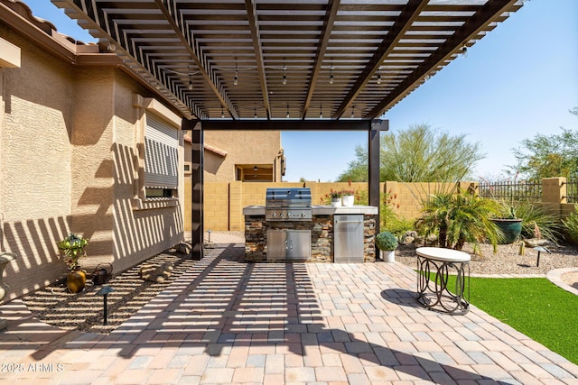 1822 N Waverly, Mesa, AZ 85207 - fenced backyard with an outdoor kitchen, a patio, and a pergola