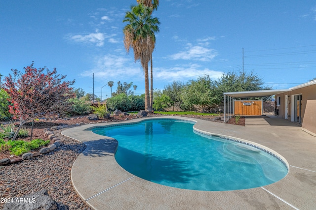 view of swimming pool featuring a patio