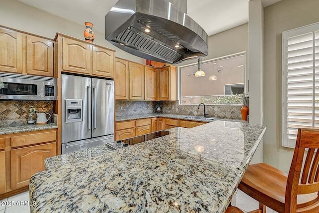27892 N 108th Way, Scottsdale, AZ 85262 - kitchen featuring stainless steel appliances, wall chimney exhaust hood, light stone countertops, and a sink