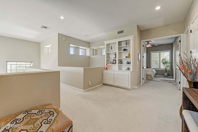 27892 N 108th Way, Scottsdale, AZ 85262 - living area featuring ceiling fan, baseboards, light colored carpet, and recessed lighting