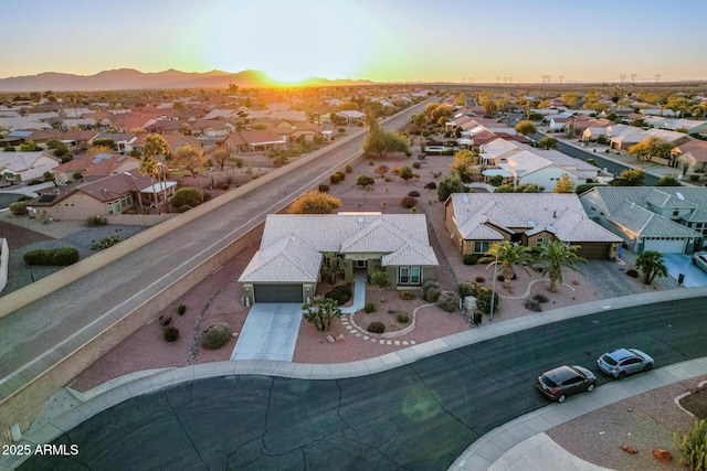 view of aerial view at dusk