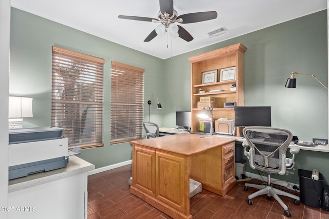 office space featuring ceiling fan