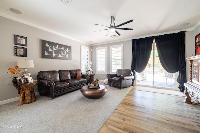 20639 W Grandview Dr, Buckeye, AZ 85396 - living room with ceiling fan, crown molding, wood finished floors, and baseboards