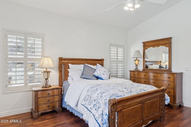 bedroom featuring ceiling fan and dark hardwood / wood-style flooring