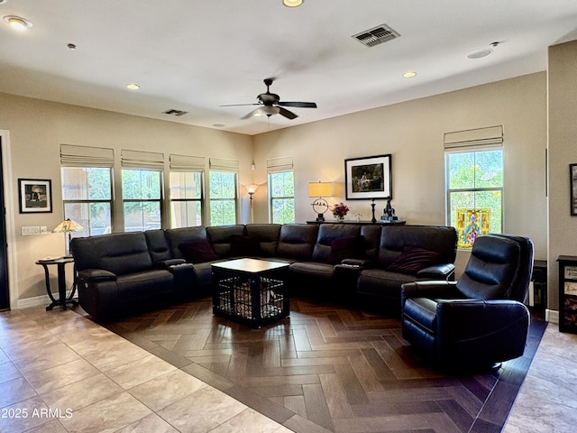 9249 E Desert Arroyos St, Scottsdale, AZ 85255 - living area with a ceiling fan, recessed lighting, and baseboards