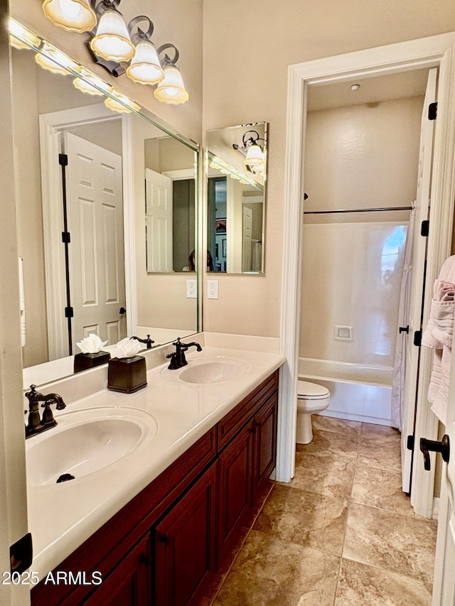 9249 E Desert Arroyos St, Scottsdale, AZ 85255 - full bathroom featuring toilet, double vanity, and shower / bathtub combination