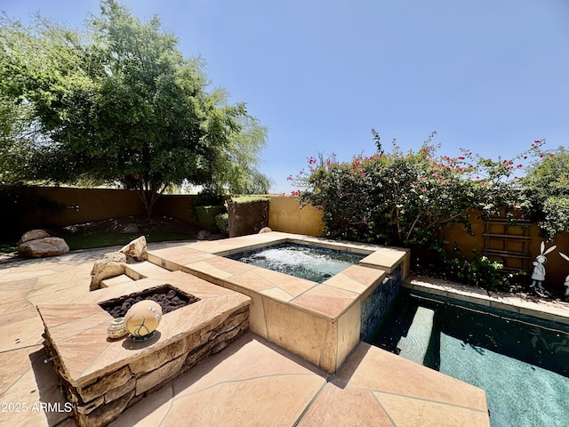 9249 E Desert Arroyos St, Scottsdale, AZ 85255 - view of pool featuring a fenced backyard, a fire pit, and a patio