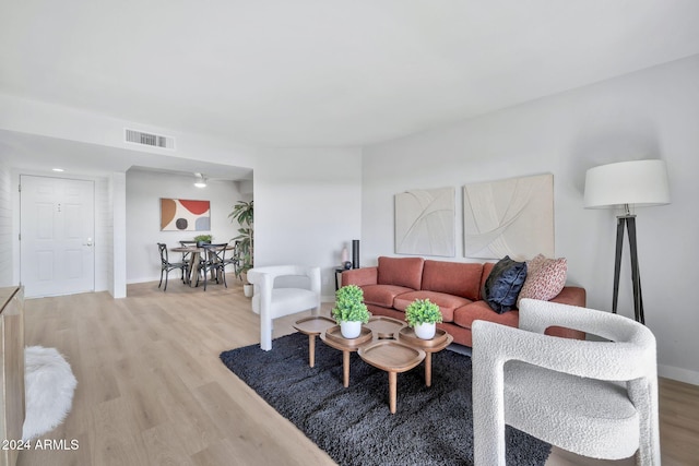 living room featuring light wood-type flooring