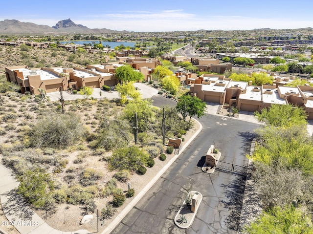 drone / aerial view featuring a mountain view