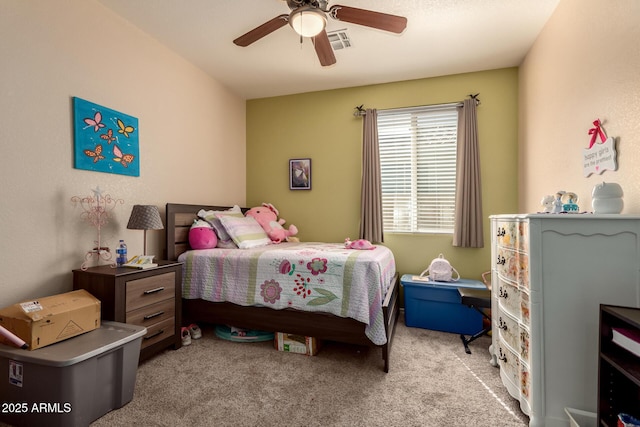 bedroom with carpet flooring and a ceiling fan