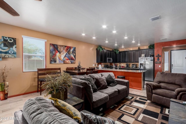 living room featuring light hardwood / wood-style flooring