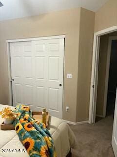 bedroom with carpet floors and a closet