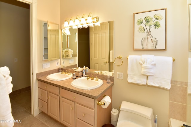 bathroom with tile patterned floors, toilet, and vanity