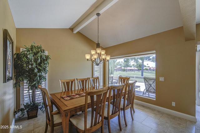 dining room featuring a chandelier, baseboards, and light tile patterned flooring