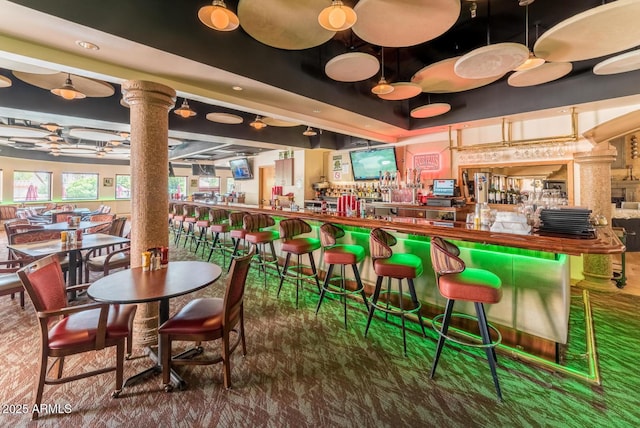 community bar area with decorative columns