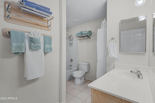 full bathroom with toilet, shower / bathing tub combination, vanity, and tile patterned floors