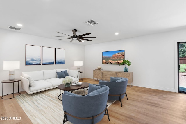 20 W Pasadena Ave, Phoenix, AZ 85013 - living area featuring light wood finished floors, ceiling fan, baseboards, and recessed lighting